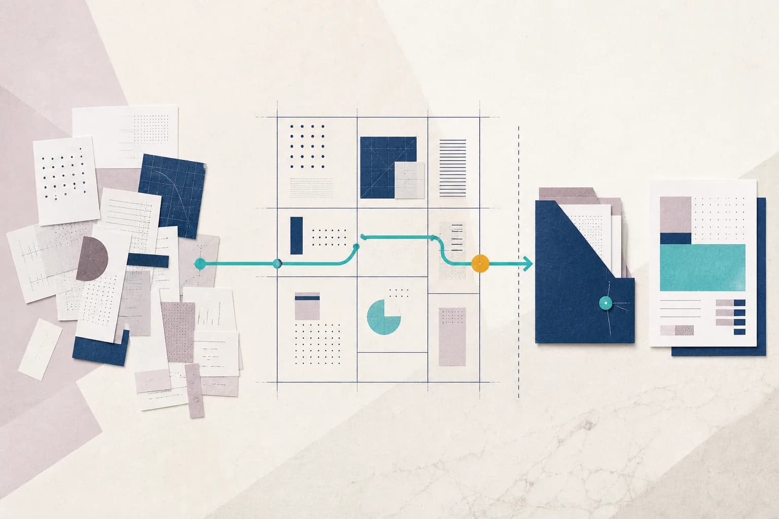 Abstract document path turning a sustainability request into an organised evidence pack and finished report