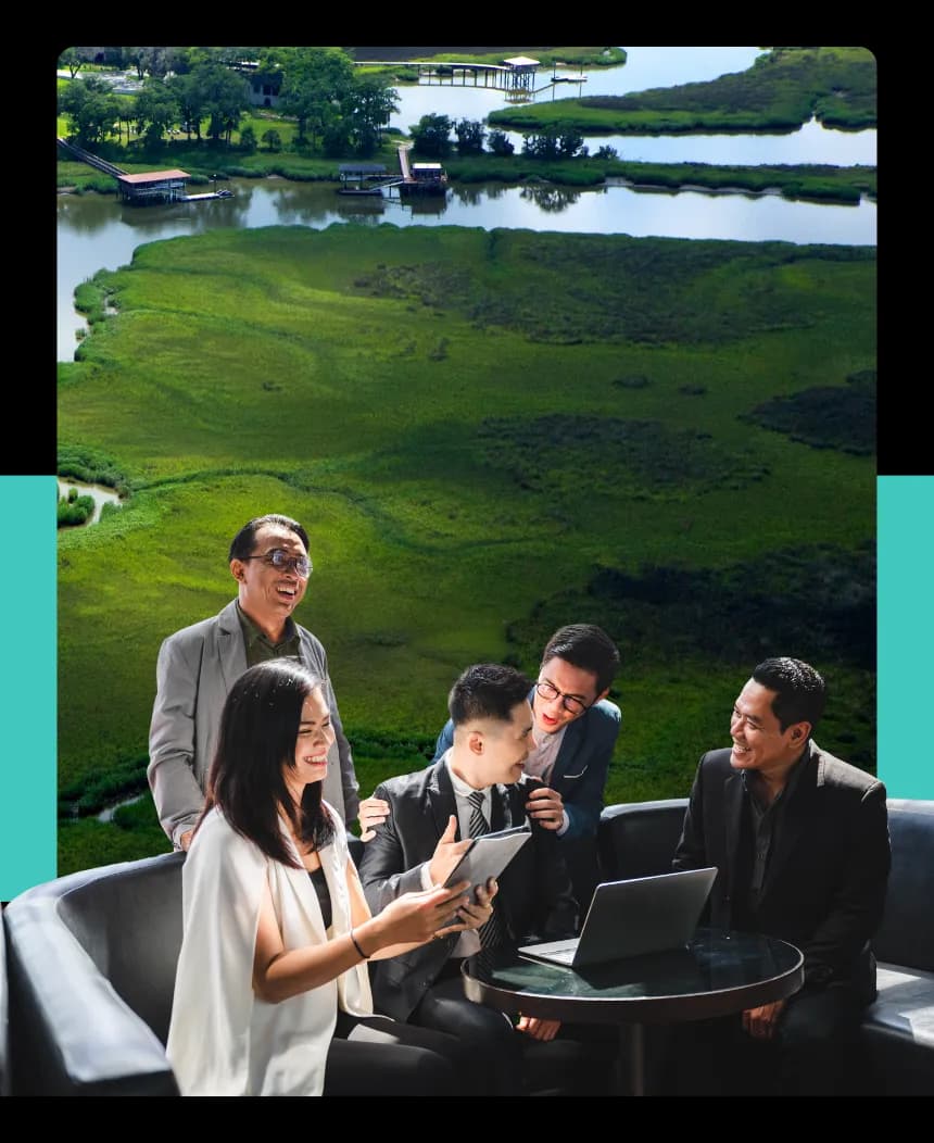 A team coming together to create a plan to make a sustainability report