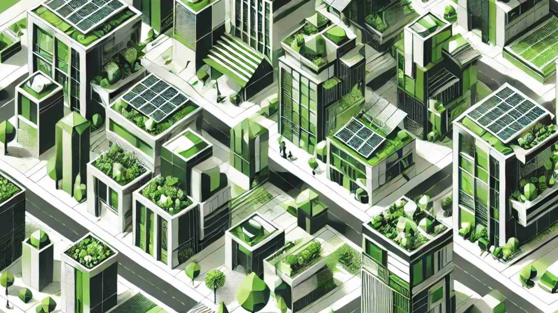 An illustration of a green grid city.
