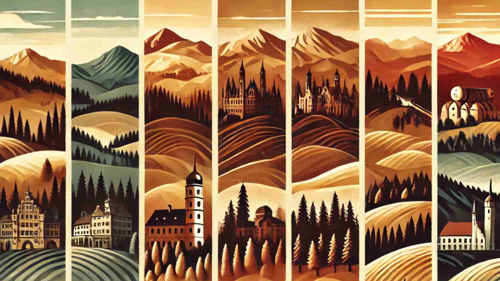 an illustration of different landscapes and sites in Germany