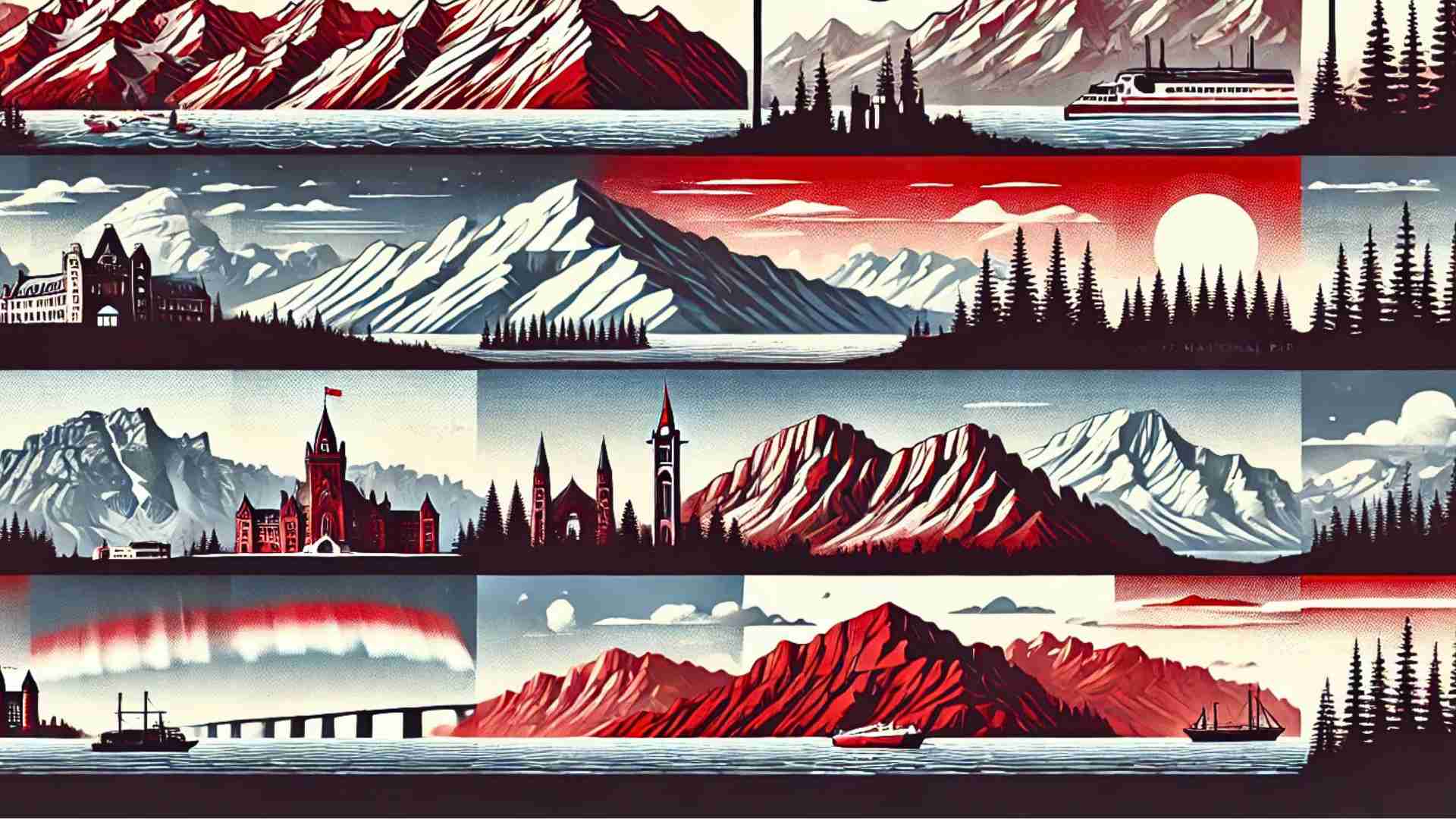 an illustration of different places in Canada